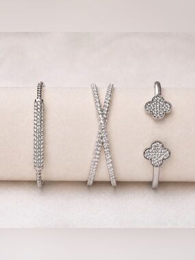 Fashion Jewelry Silver Crystal Bracelet Trio - Clear Stones